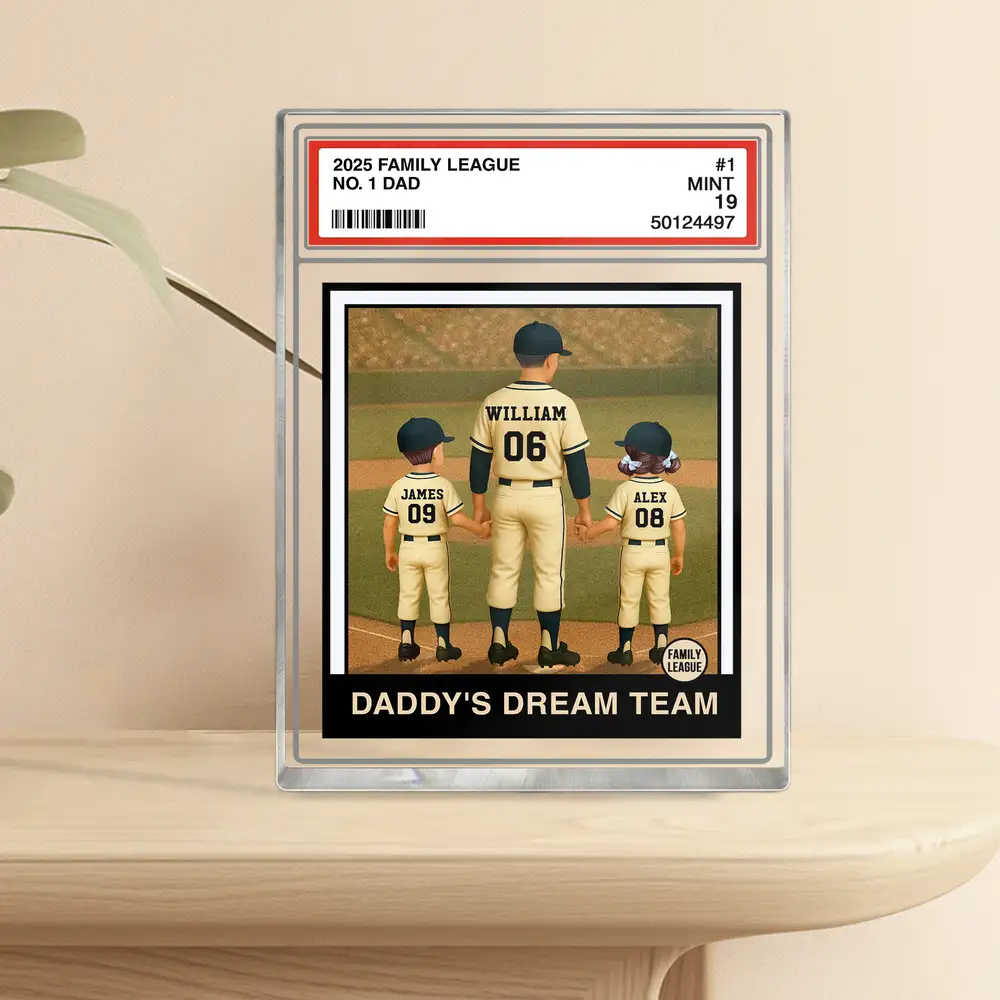 “Daddy’s Dream Team” Custom Baseball Card Acrylic Block Plaque – Personalized Father’s Day Gift for Dad or Husband