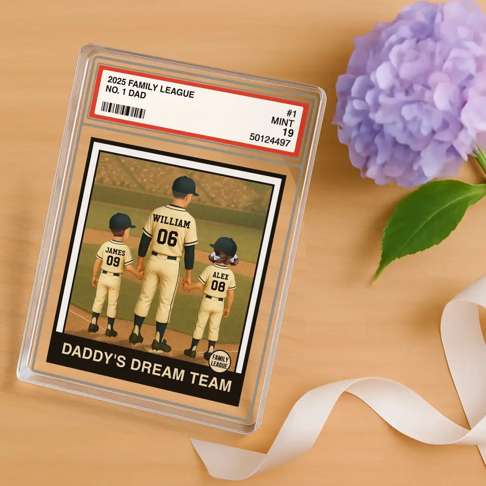 “Daddy’s Dream Team” Custom Baseball Card Acrylic Block Plaque – Personalized Father’s Day Gift for Dad or Husband - Image 3