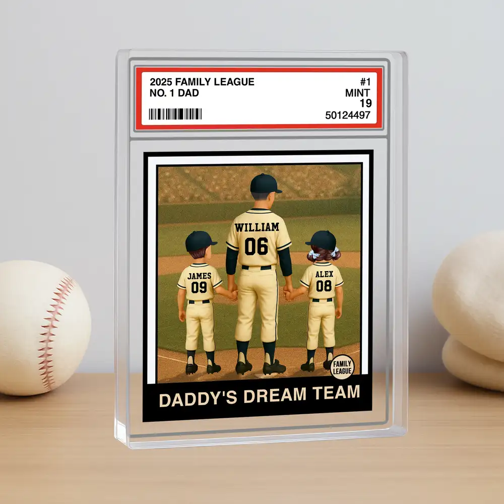 “Daddy’s Dream Team” Custom Baseball Card Acrylic Block Plaque – Personalized Father’s Day Gift for Dad or Husband - Image 4