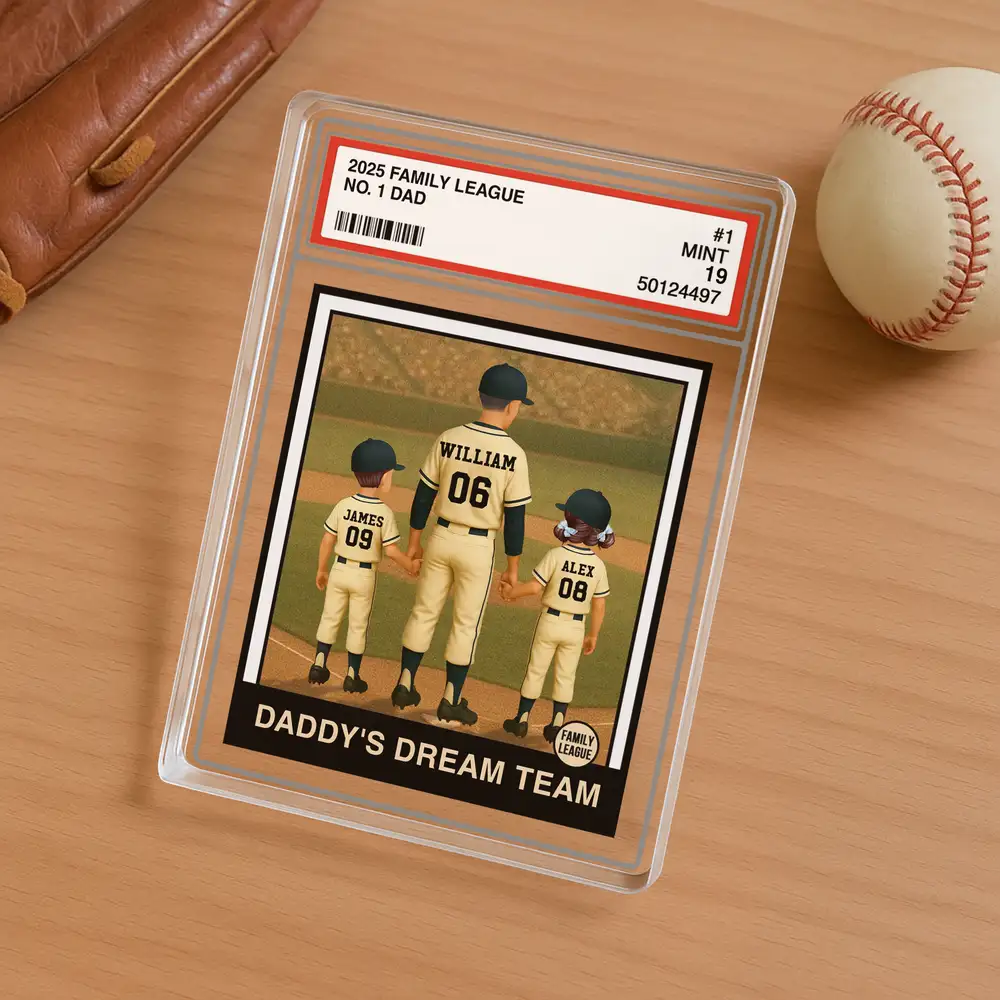 “Daddy’s Dream Team” Custom Baseball Card Acrylic Block Plaque – Personalized Father’s Day Gift for Dad or Husband - Image 5