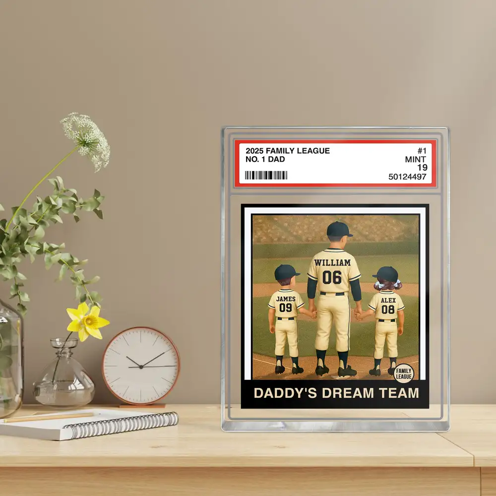 “Daddy’s Dream Team” Custom Baseball Card Acrylic Block Plaque – Personalized Father’s Day Gift for Dad or Husband - Image 6