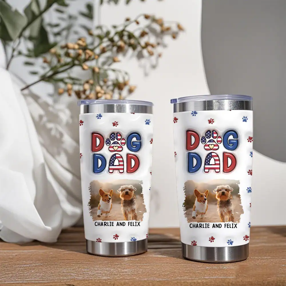 Funny DOG DAD Travel Tumbler – Pet Illustration with Custom Names – Perfect Gift for Dog Dads on Father’s Day or Birthdays - Image 2