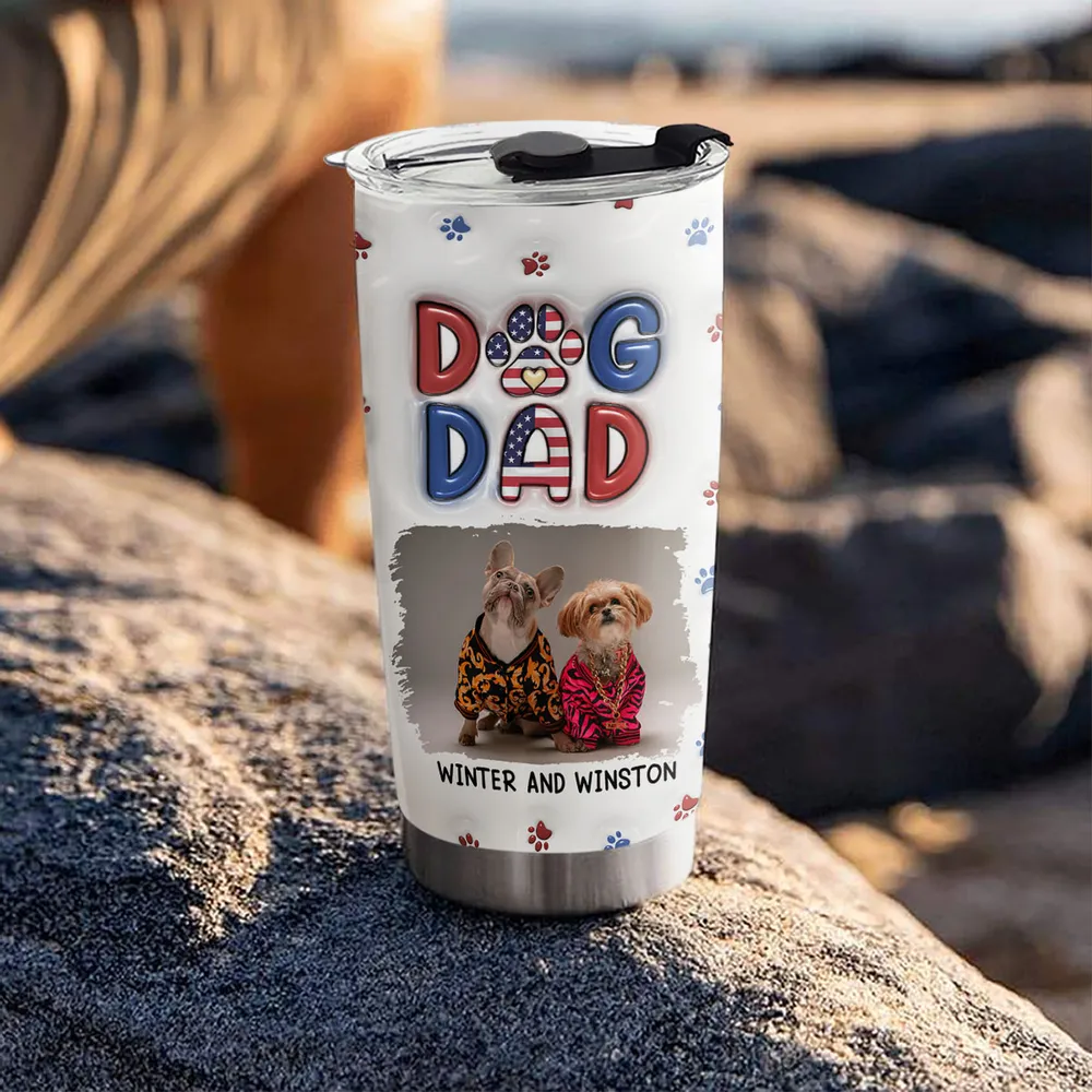 Funny DOG DAD Travel Tumbler – Pet Illustration with Custom Names – Perfect Gift for Dog Dads on Father’s Day or Birthdays - Image 4