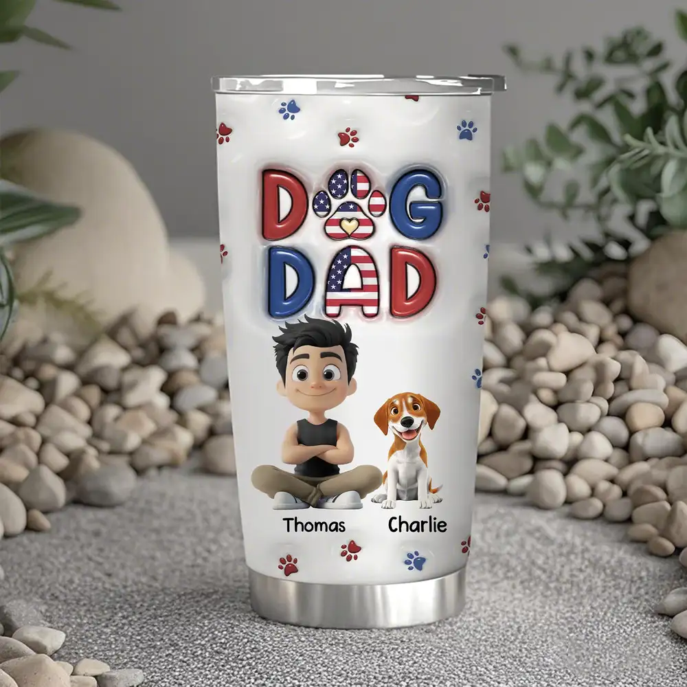 Funny DOG DAD Travel Tumbler – Pet Illustration with Custom Names – Perfect Gift for Dog Dads on Father’s Day or Birthdays - Image 5
