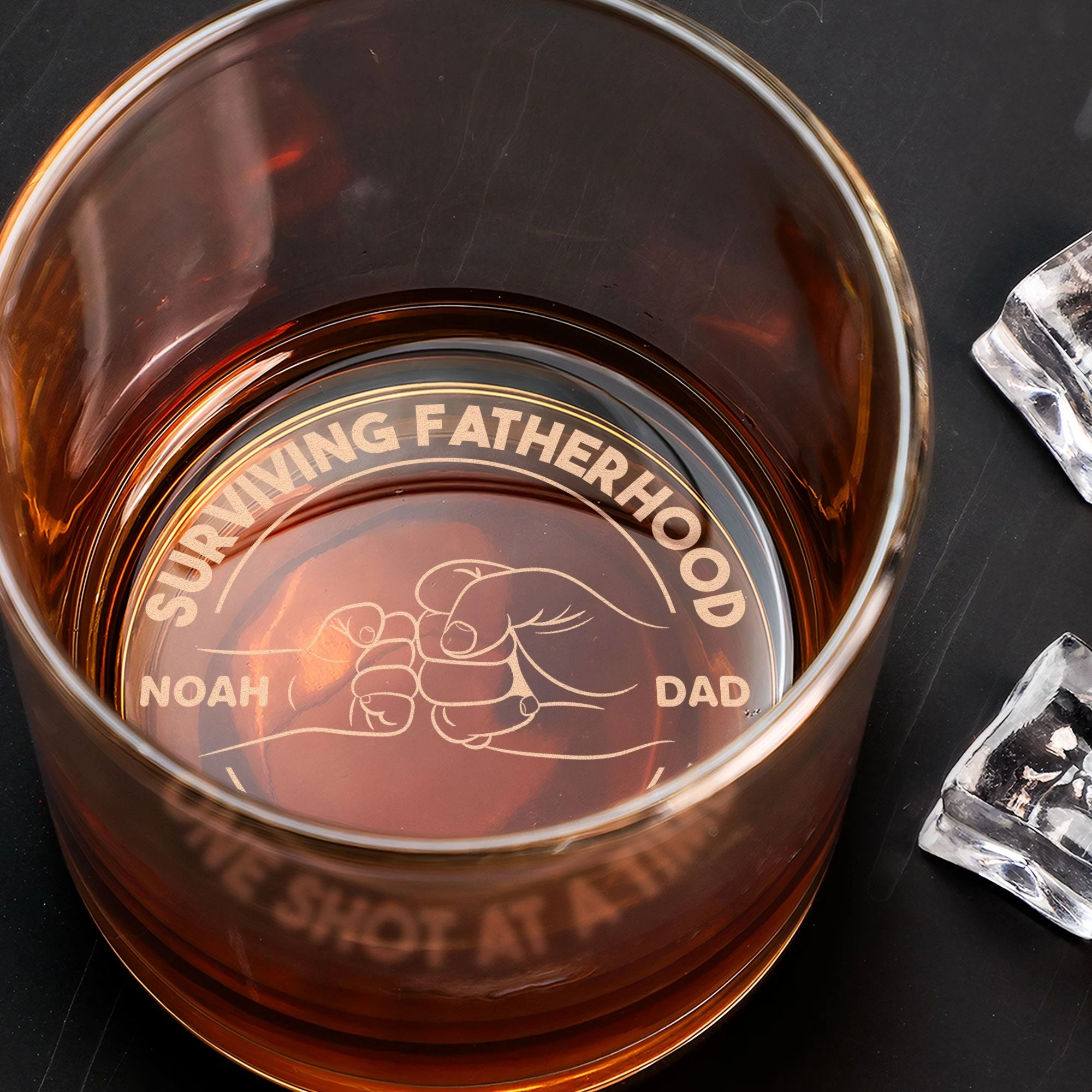 "Surviving Fatherhood One Shot at a Time" Laser-engraved Whiskey Glass – Funny Father’s Day Gift from Kids - Image 5