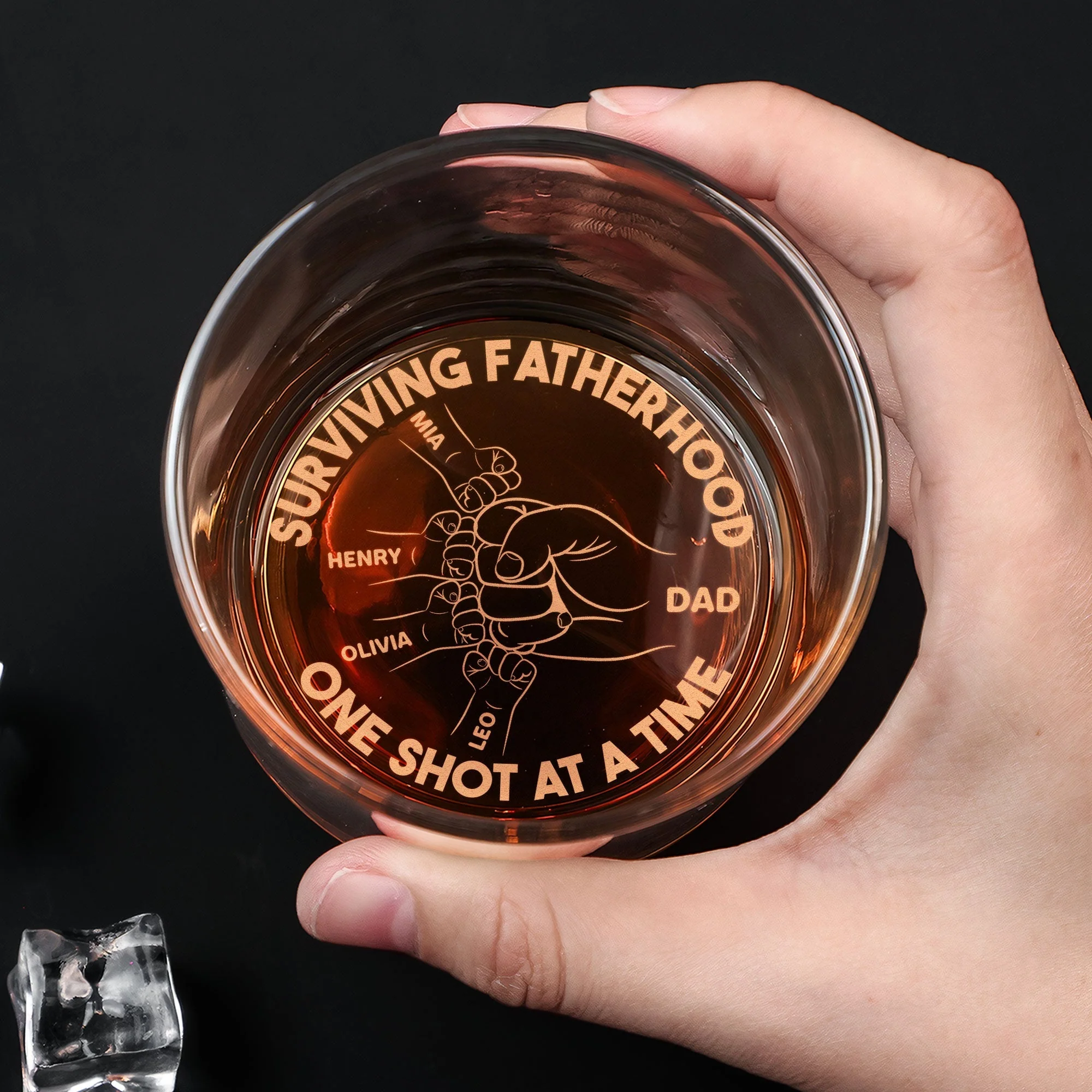 "Surviving Fatherhood One Shot at a Time" Laser-engraved Whiskey Glass – Funny Father’s Day Gift from Kids - Image 6
