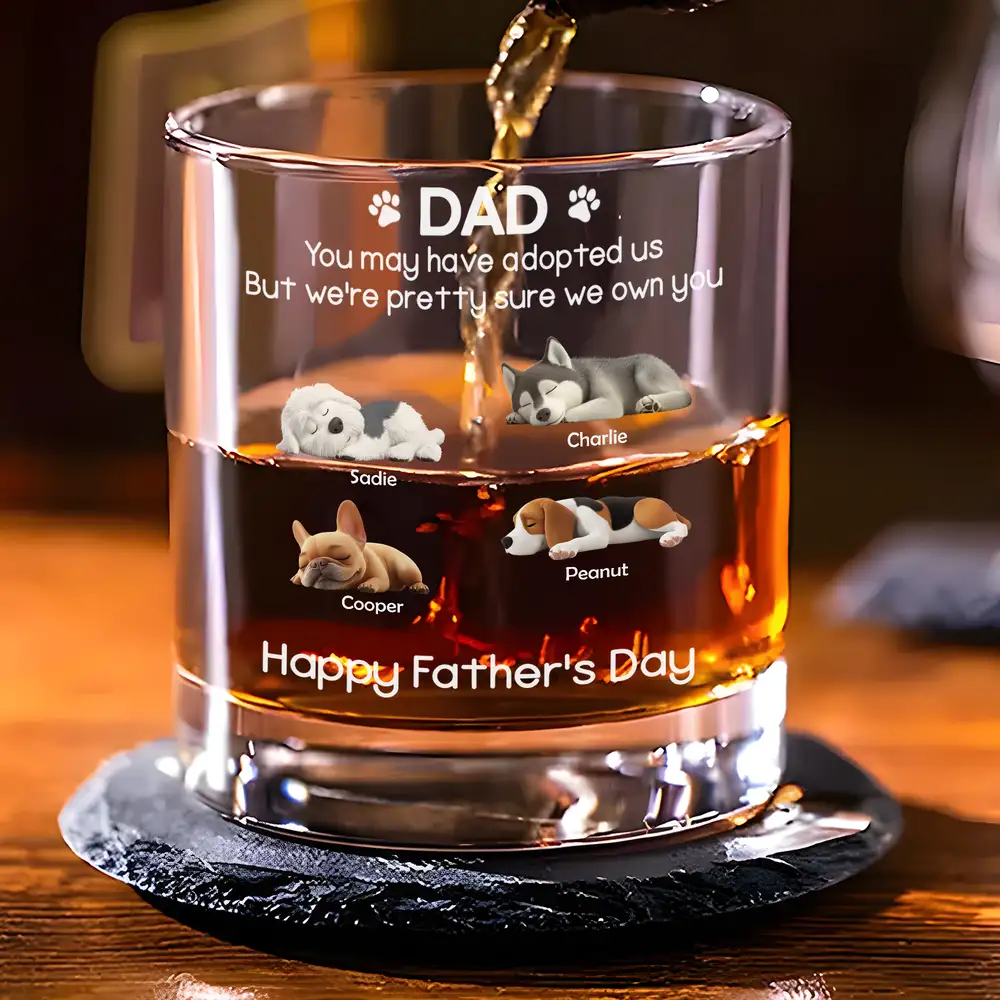 Custom Whiskey Glass – Sleeping Dogs & Names – Happy Father’s Day Gift for Dog-Loving Husband