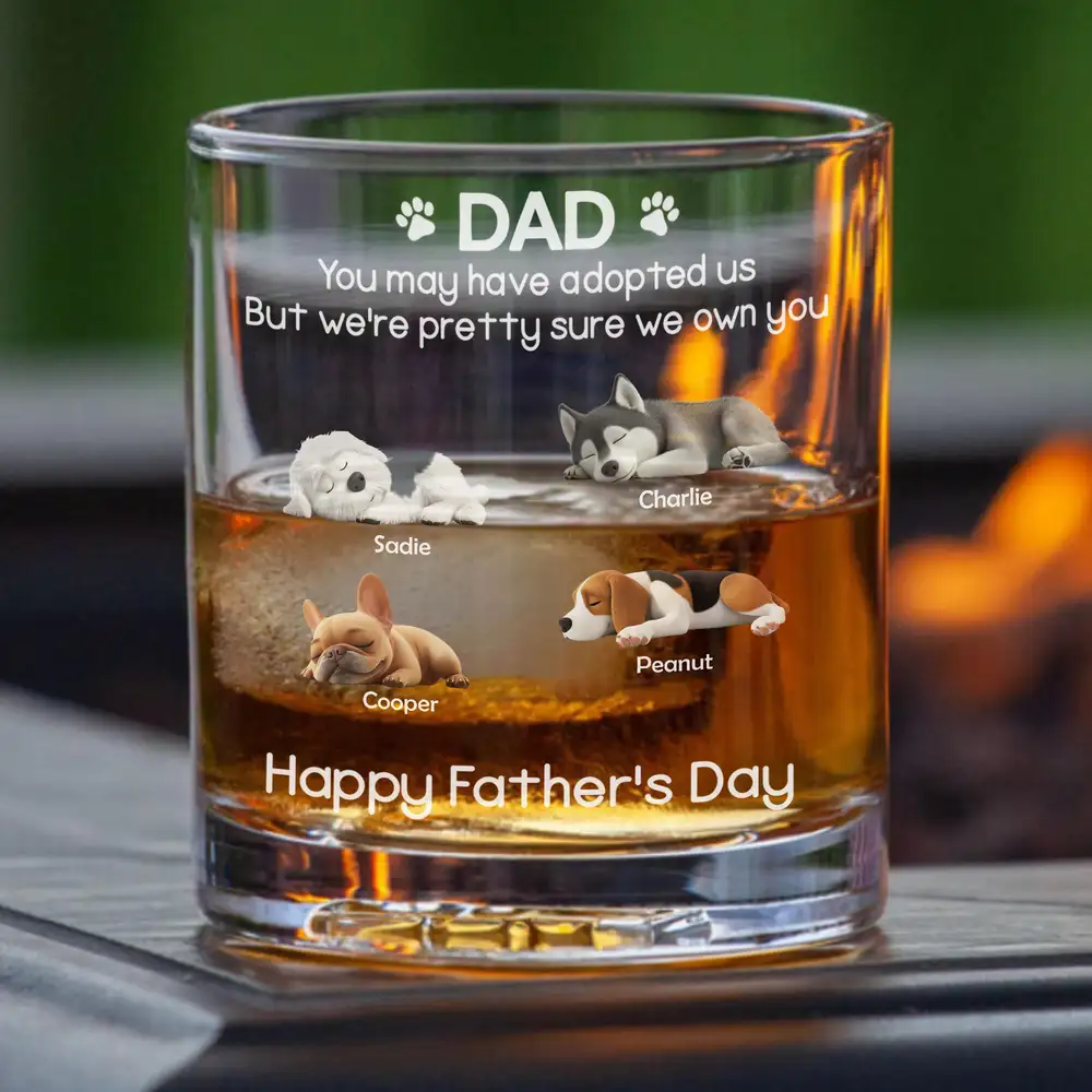 Custom Whiskey Glass – Sleeping Dogs & Names – Happy Father’s Day Gift for Dog-Loving Husband - Image 2