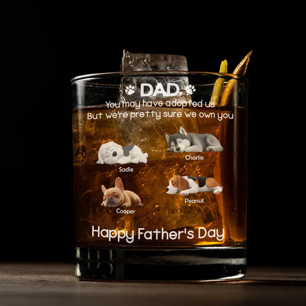 Custom Whiskey Glass – Sleeping Dogs & Names – Happy Father’s Day Gift for Dog-Loving Husband - Image 3