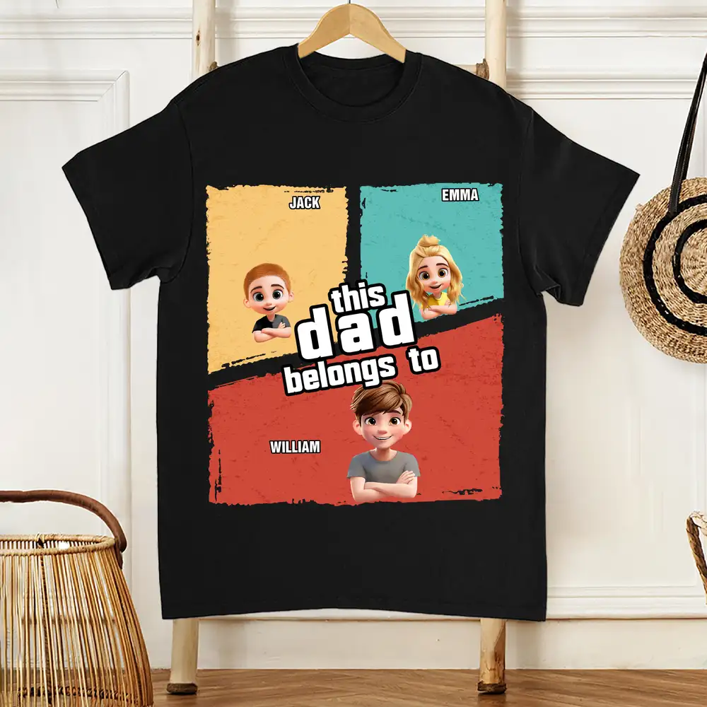 “This Papa Belongs To” Classic Tee – Personalized Cartoon Family T-Shirt for Father’s Day - Image 2