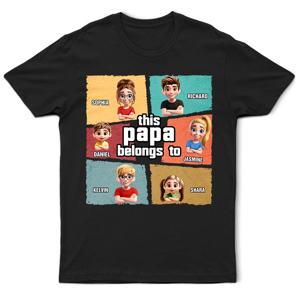 “This Papa Belongs To” Classic Tee – Personalized Cartoon Family T-Shirt for Father’s Day - Image 7