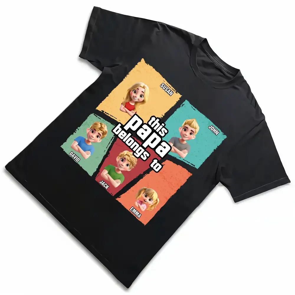 “This Papa Belongs To” Classic Tee – Personalized Cartoon Family T-Shirt for Father’s Day - Image 8