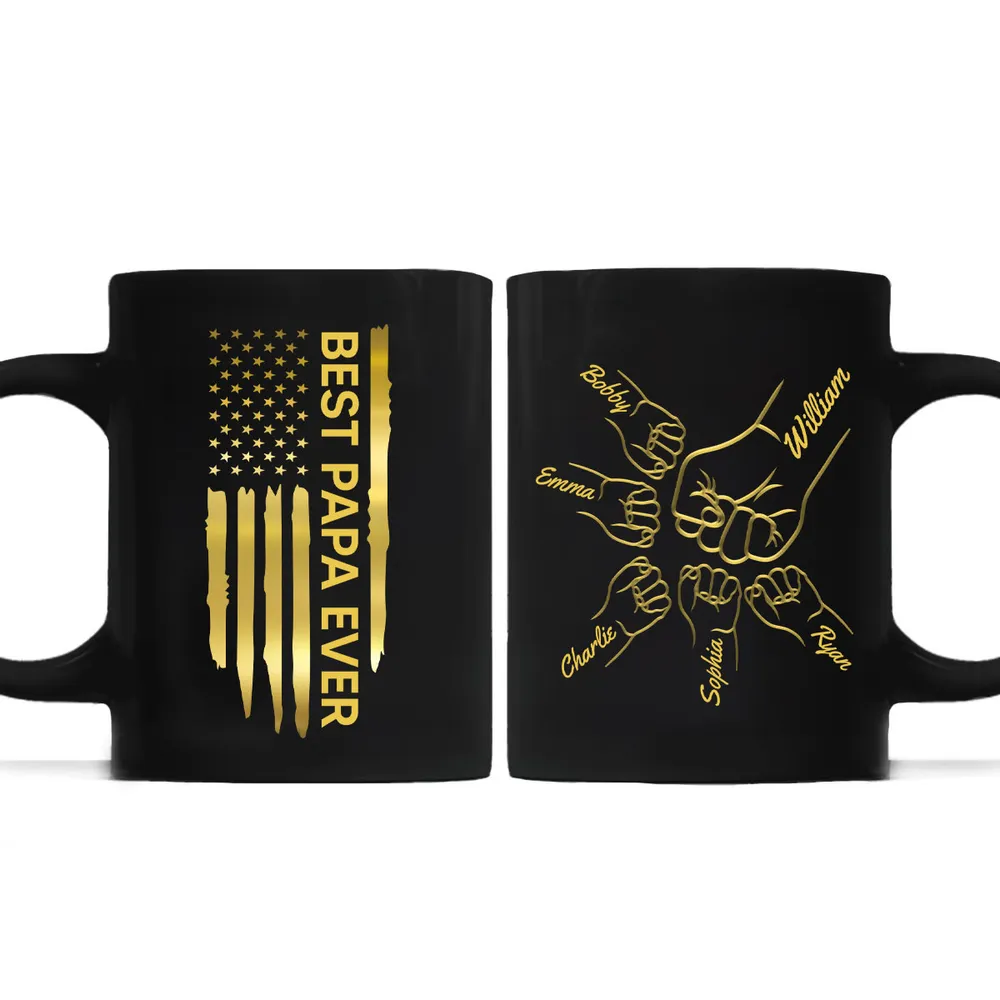 Custom Black Full Color Mug – Grandfather Father’s Day Gift with Kids' Names and American Flag - Image 6