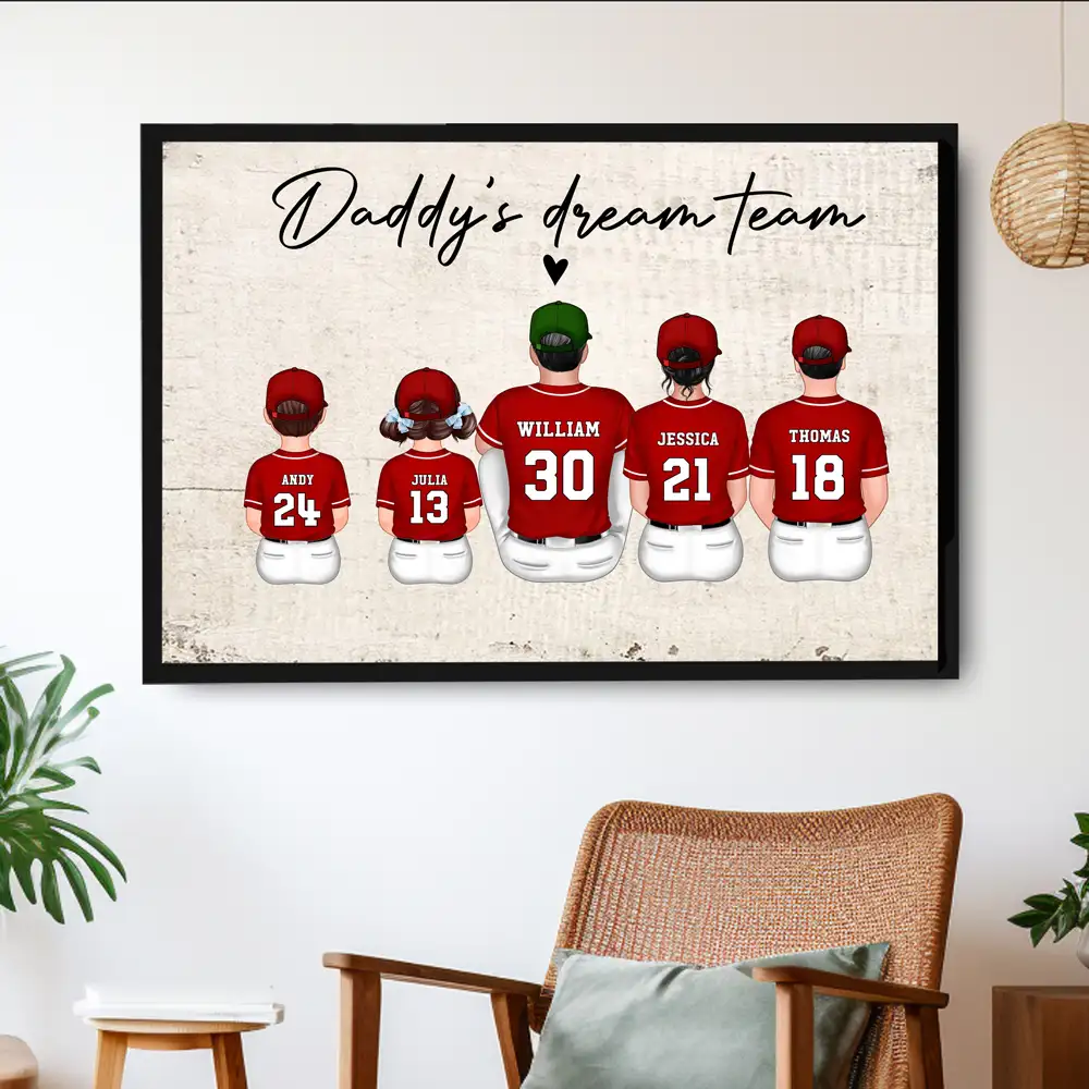“Daddy’s Dream Team” Personalized Baseball Poster / Canvas – Home-Run Father’s Day Gift - Image 2
