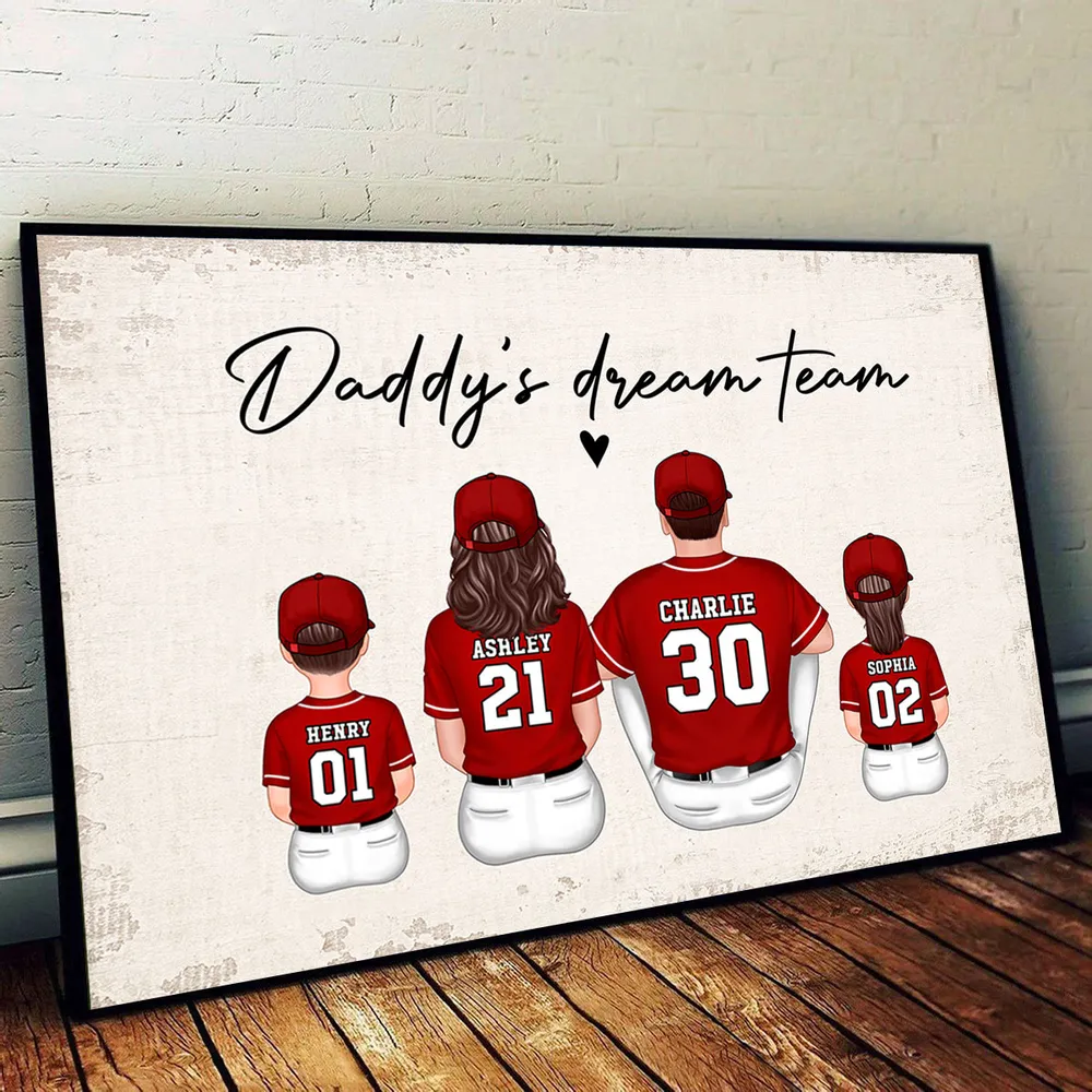 “Daddy’s Dream Team” Personalized Baseball Poster / Canvas – Home-Run Father’s Day Gift - Image 3