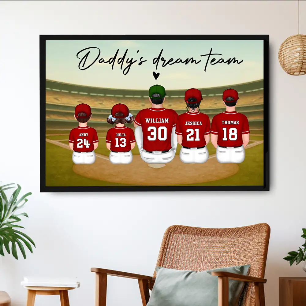 “Daddy’s Dream Team” Personalized Baseball Poster / Canvas – Home-Run Father’s Day Gift - Image 2