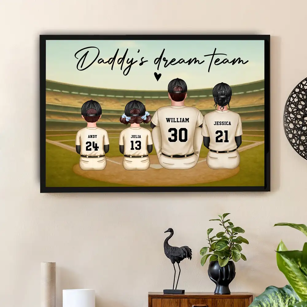“Daddy’s Dream Team” Vintage Baseball Poster / Canvas – Heartfelt Father’s Day Gift for Dad