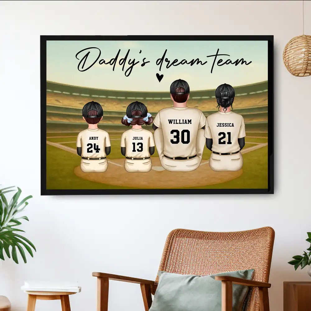 “Daddy’s Dream Team” Vintage Baseball Poster / Canvas – Heartfelt Father’s Day Gift for Dad - Image 2