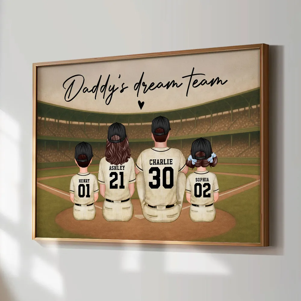 “Daddy’s Dream Team” Vintage Baseball Poster / Canvas – Heartfelt Father’s Day Gift for Dad - Image 4