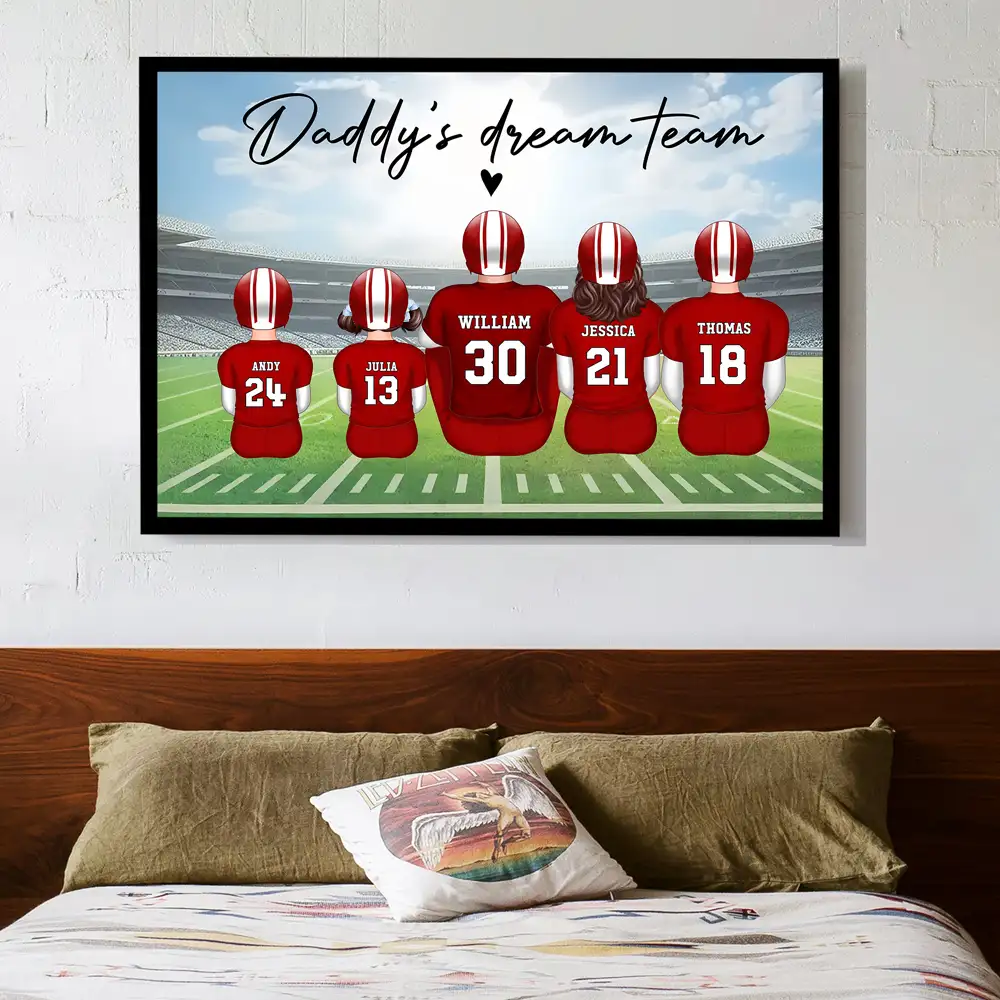 “Daddy’s Dream Team” Personalized Football Poster / Canvas – Touchdown Father’s Day Gift - Image 2