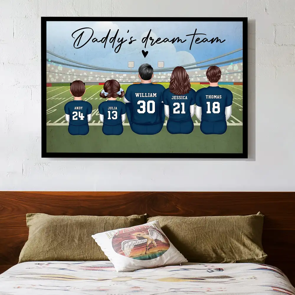 “Daddy’s Dream Team” Personalized Football Poster / Canvas – Classic Navy Jersey Edition - Image 2