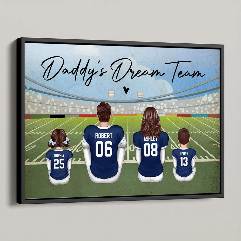 “Daddy’s Dream Team” Personalized Football Poster / Canvas – Classic Navy Jersey Edition - Image 3