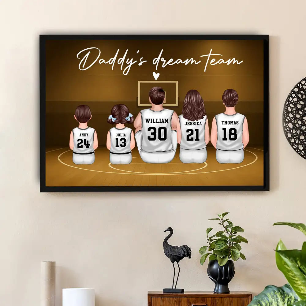 “Happy Father’s Day” Personalized Basketball Poster / Canvas – Daddy’s Dream Team in Jerseys