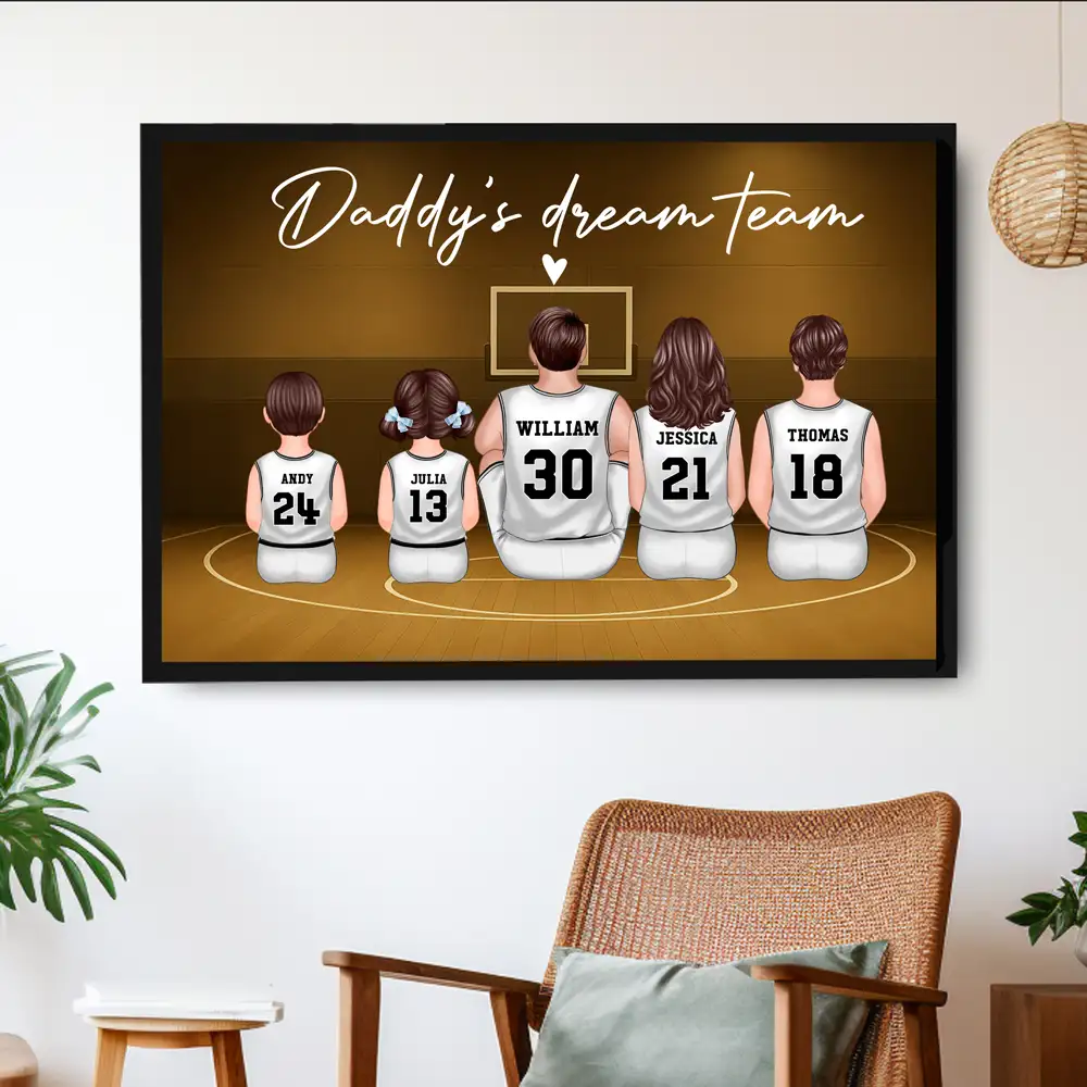 “Happy Father’s Day” Personalized Basketball Poster / Canvas – Daddy’s Dream Team in Jerseys - Image 2