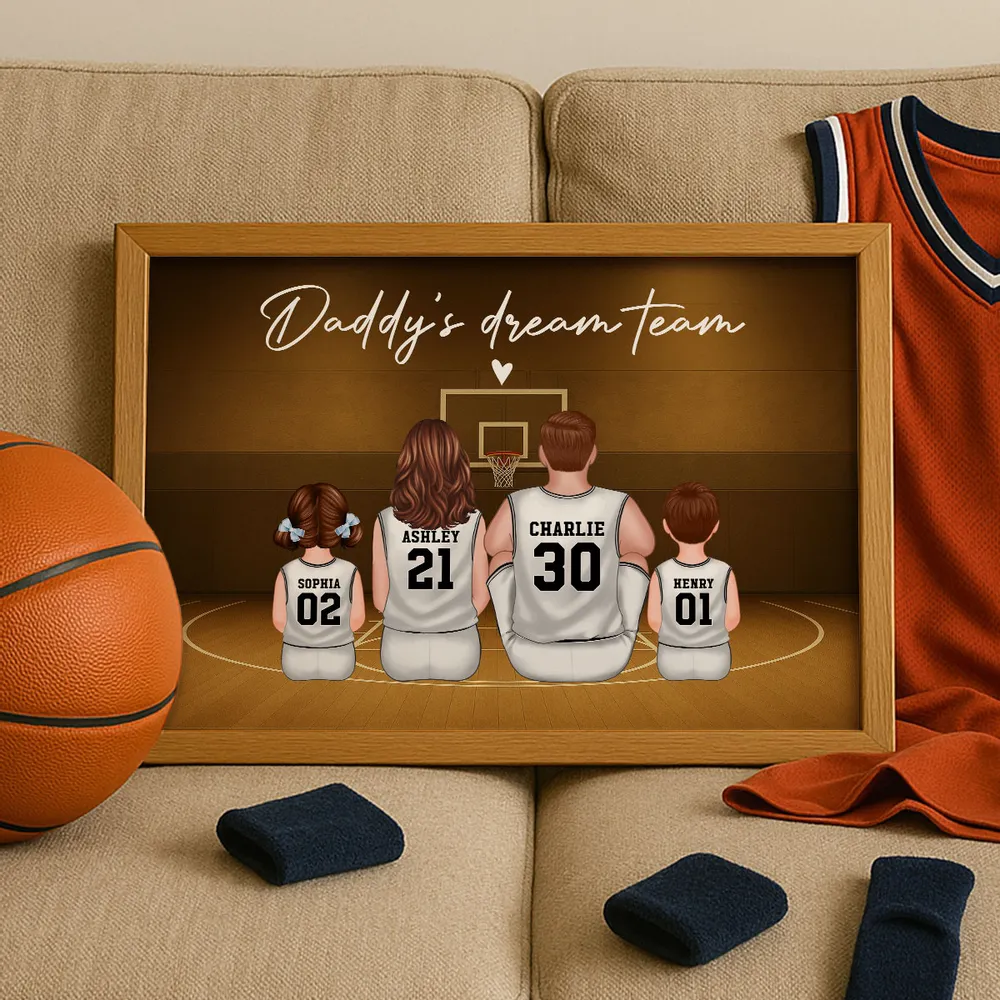 “Happy Father’s Day” Personalized Basketball Poster / Canvas – Daddy’s Dream Team in Jerseys - Image 4