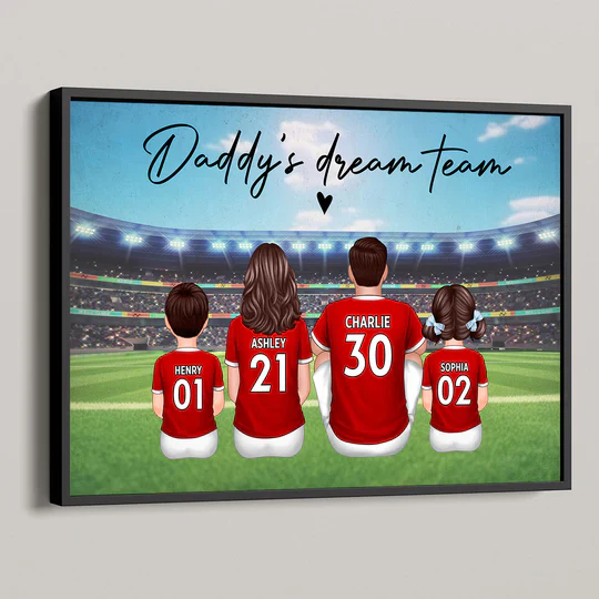 “Daddy’s Dream Team” Personalized Soccer Poster / Canvas – Red Jersey Father’s Day Edition - Image 3