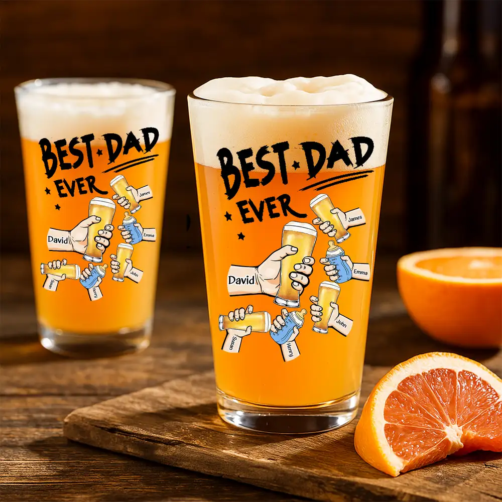 “Best Dad Ever” Personalized Beer Glass – Custom Cheers Design with Kid Names - Image 2