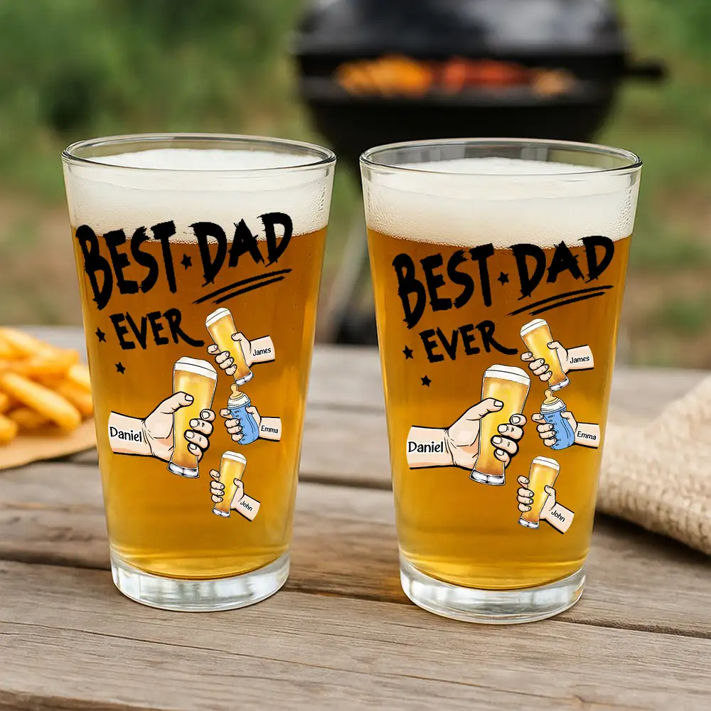 “Best Dad Ever” Personalized Beer Glass – Custom Cheers Design with Kid Names - Image 3
