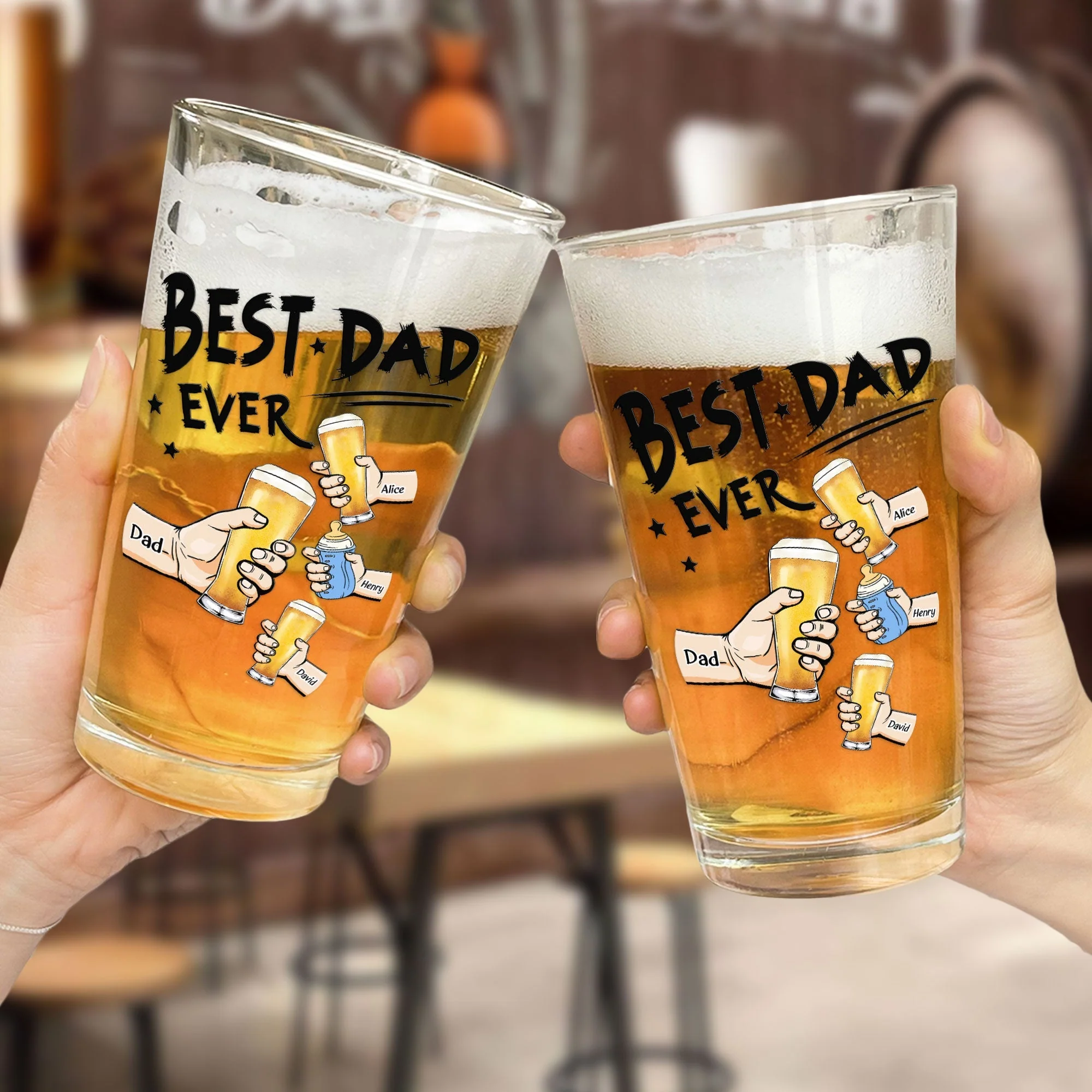 “Best Dad Ever” Personalized Beer Glass – Custom Cheers Design with Kid Names - Image 7