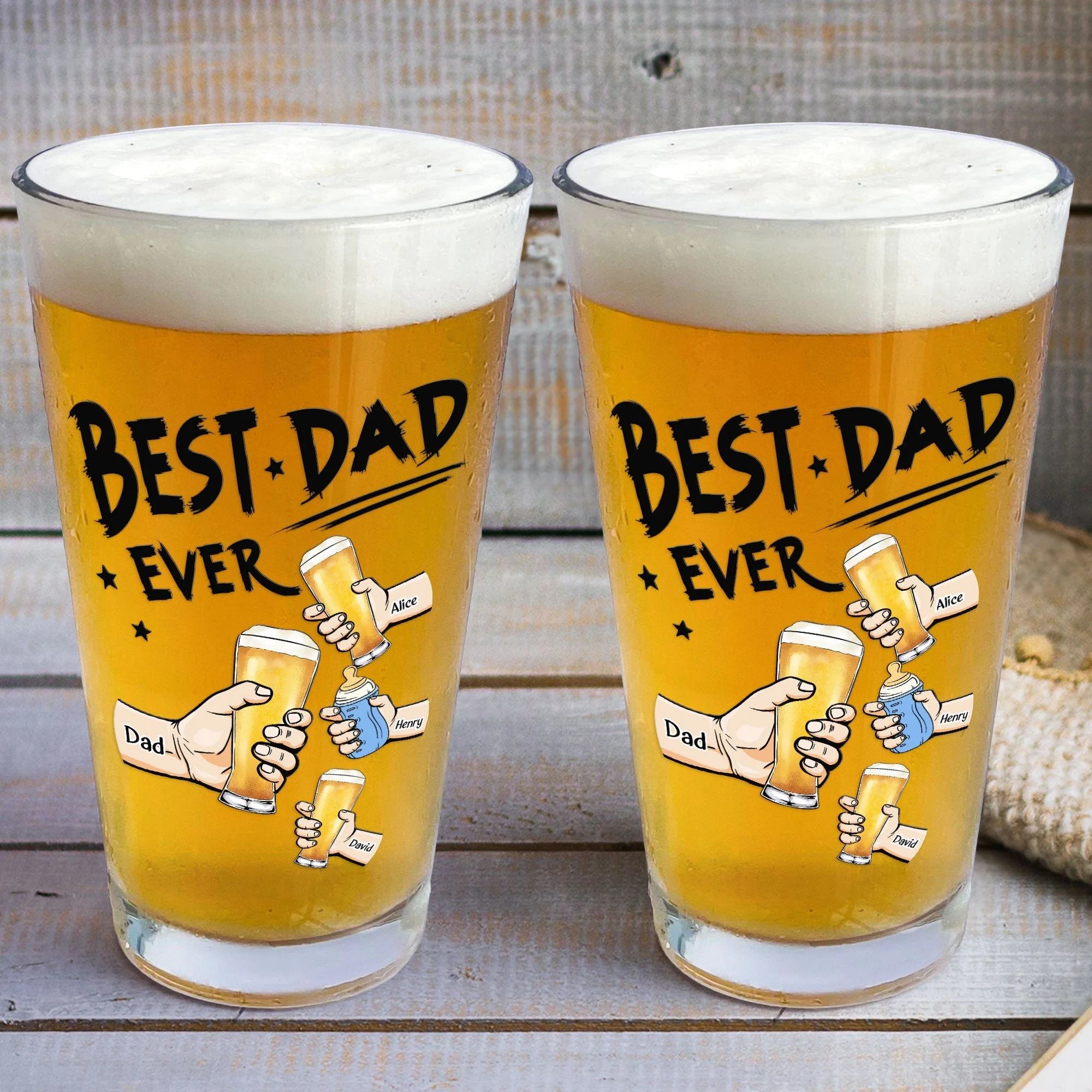 “Best Dad Ever” Personalized Beer Glass – Custom Cheers Design with Kid Names - Image 8