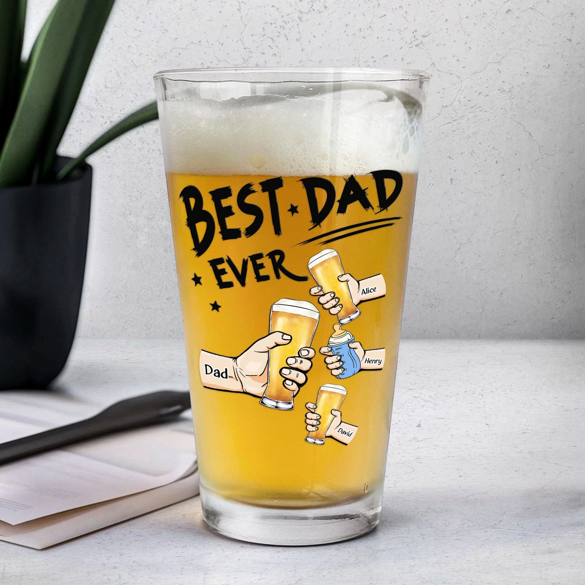 “Best Dad Ever” Personalized Beer Glass – Custom Cheers Design with Kid Names - Image 9