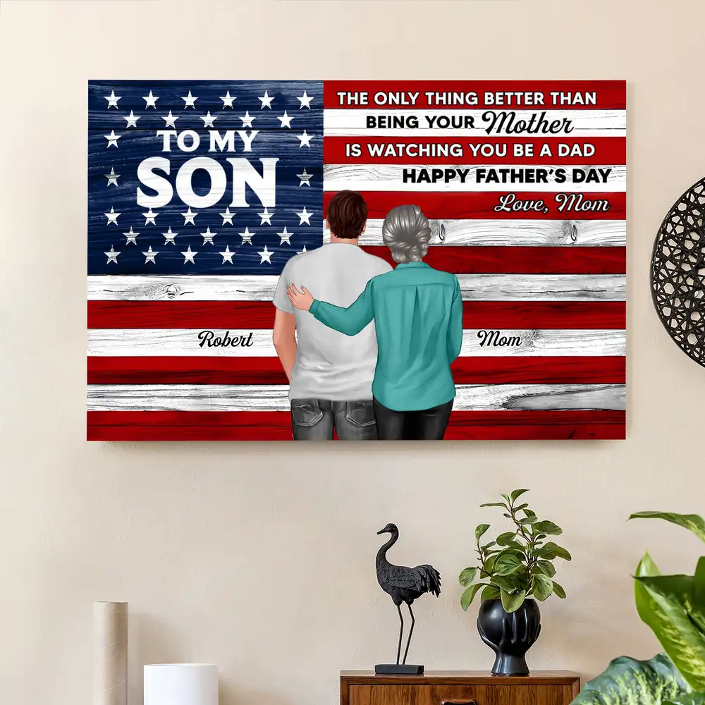 To Our Son – Personalized Father’s Day Canvas – Gift from Mom or Dad with Custom Illustration