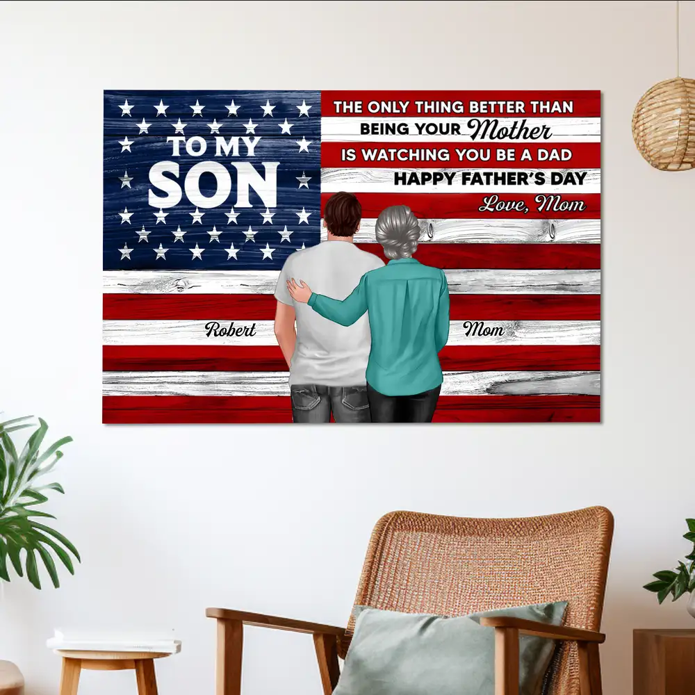 To Our Son – Personalized Father’s Day Canvas – Gift from Mom or Dad with Custom Illustration - Image 2