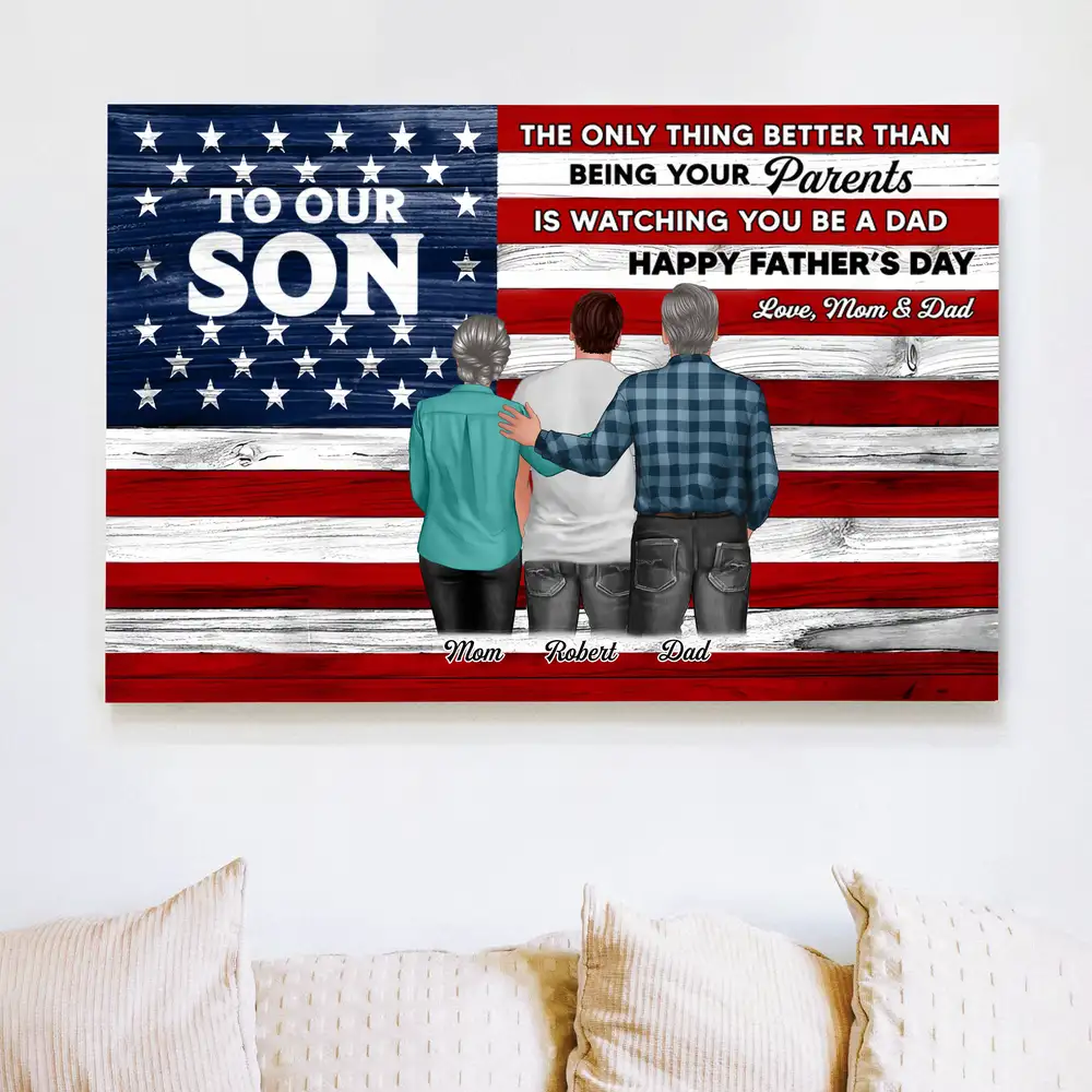 To Our Son – Personalized Father’s Day Canvas – Gift from Mom or Dad with Custom Illustration - Image 4