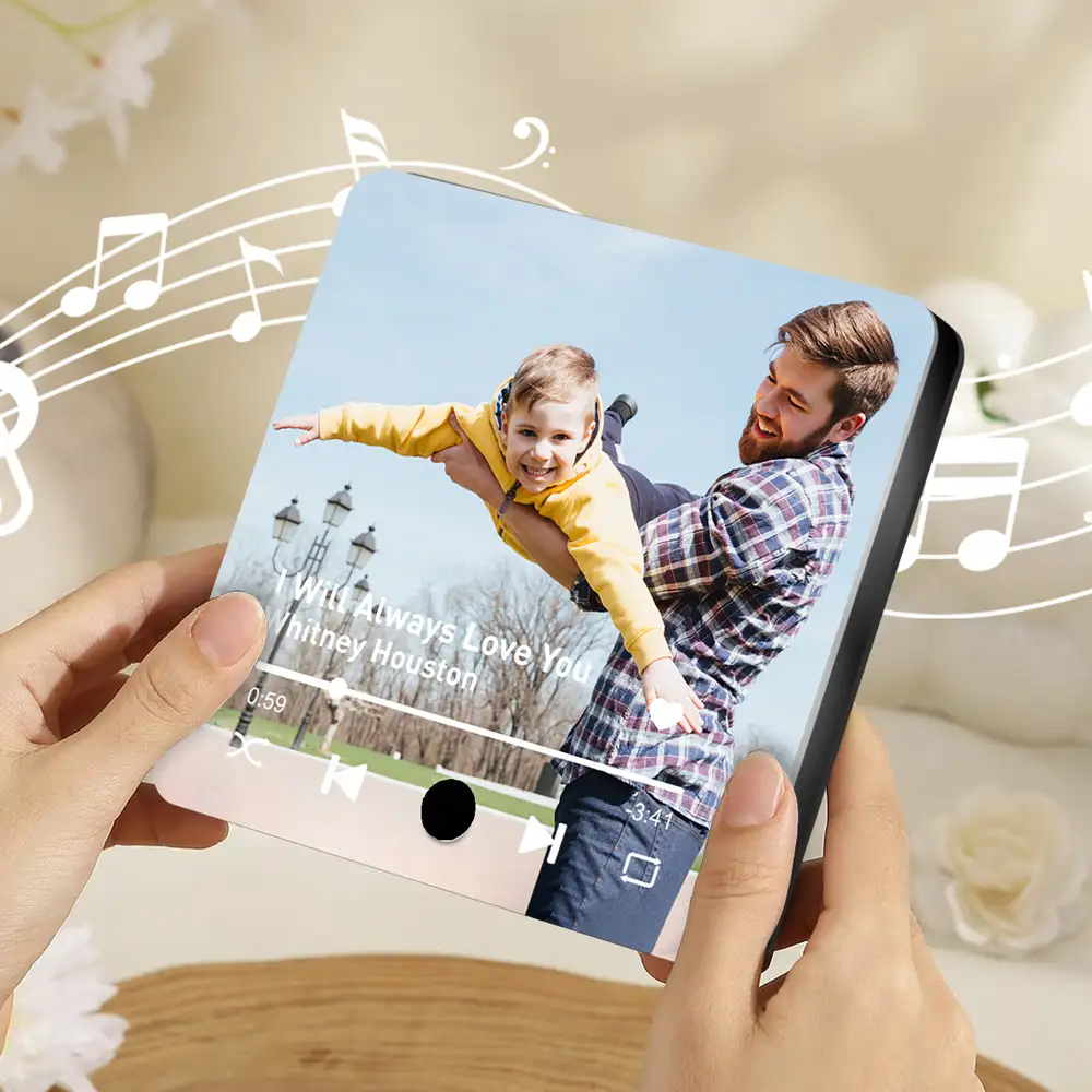 Personalized Acrylic Music Magnet – Custom Father’s Day Gift, Featuring Family Photo and Song Lyrics