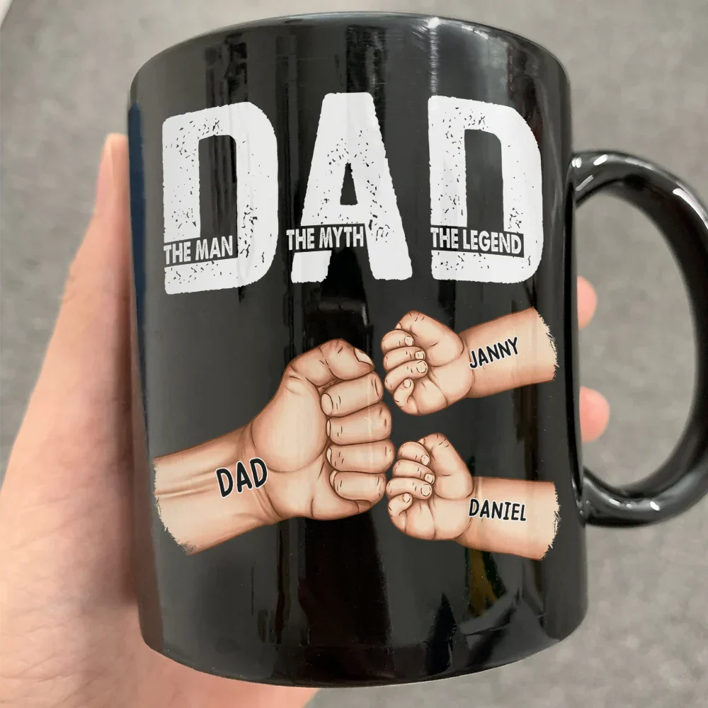 Personalized Legend Dad Mug – Full-Color Black Cup with Kid Fists, Unique Gift for Father - Image 3