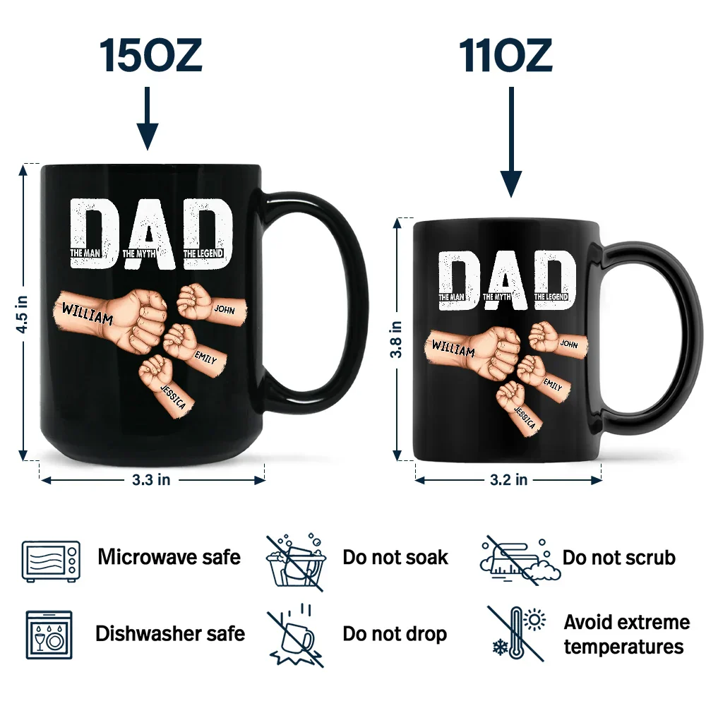 Personalized Legend Dad Mug – Full-Color Black Cup with Kid Fists, Unique Gift for Father - Image 6