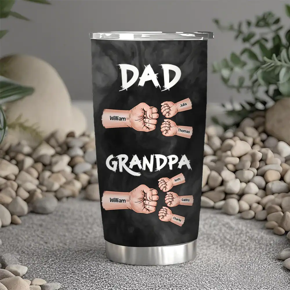 “Dad & Grandpa” Insulated Travel Tumbler - Fist-Bump Design, Custom Names, Heart-Warming Family Present