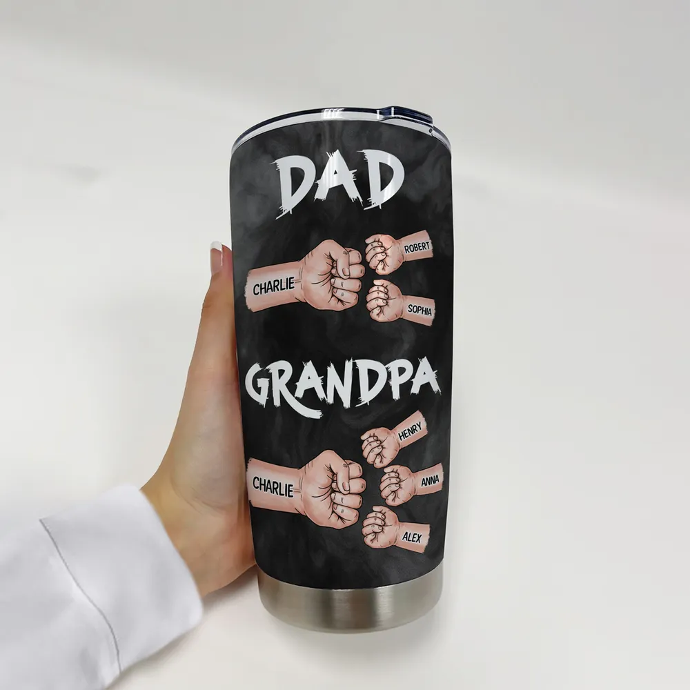 “Dad & Grandpa” Insulated Travel Tumbler - Fist-Bump Design, Custom Names, Heart-Warming Family Present - Image 2