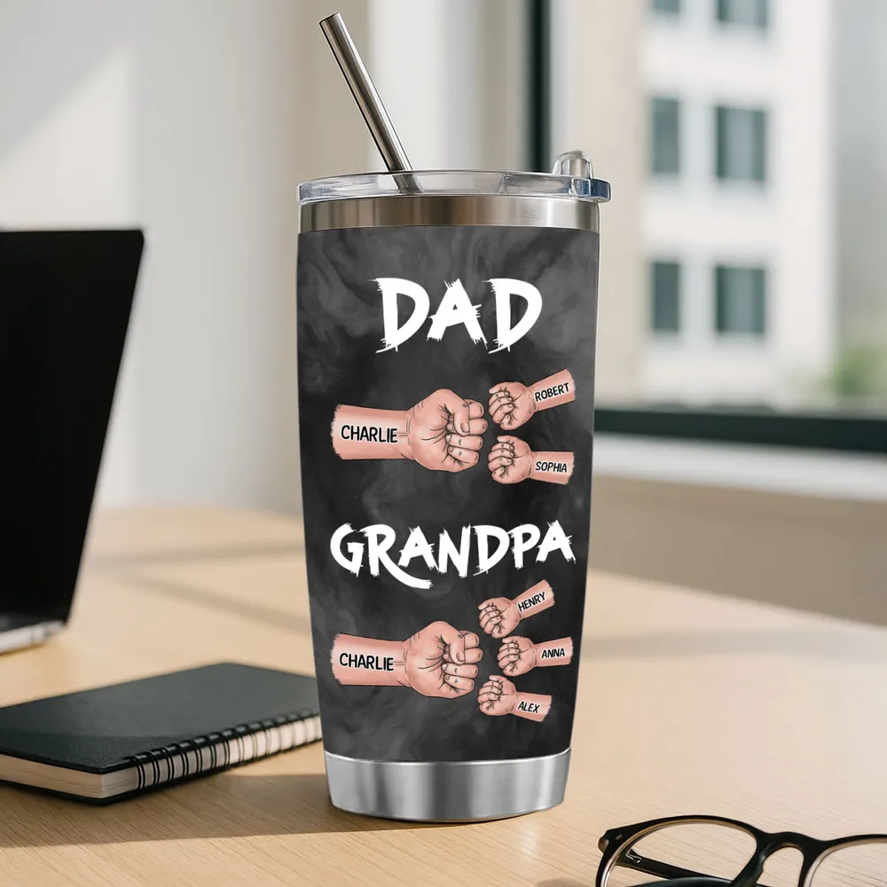 “Dad & Grandpa” Insulated Travel Tumbler - Fist-Bump Design, Custom Names, Heart-Warming Family Present - Image 5
