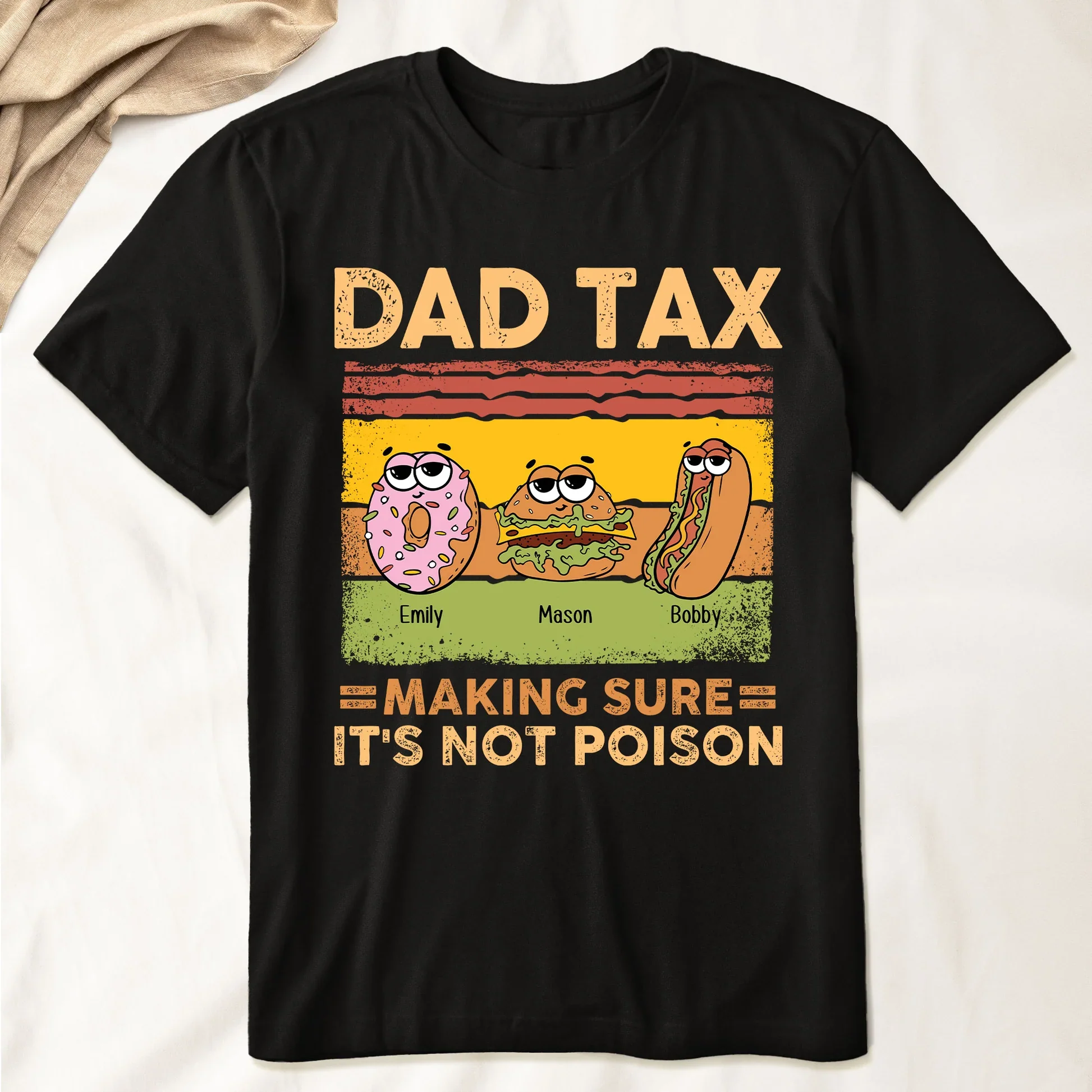 Funny Father’s Day Classic Tee – Personalized Donut, Burger & Hotdog with Kids' Names - Image 8