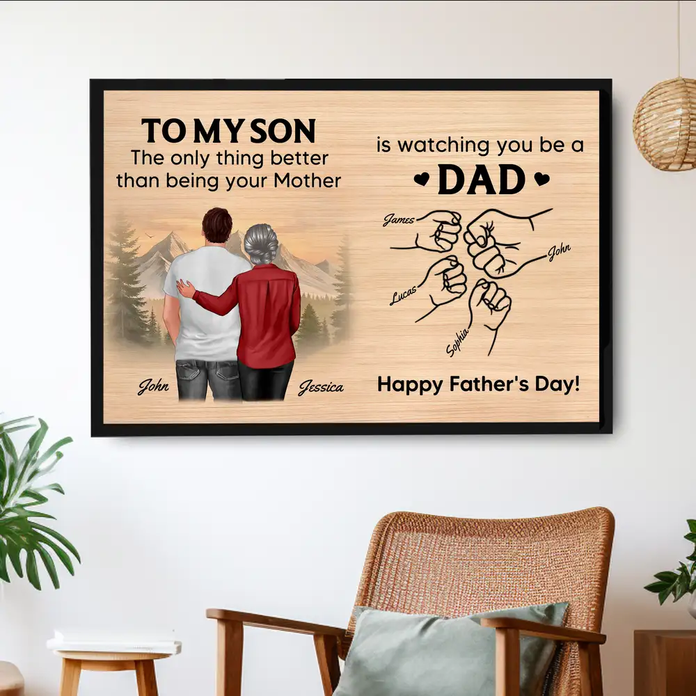 To My Son Poster – Watching You Be a Dad Is the Greatest Joy – Personalized Fist Bump Family Print - Image 3