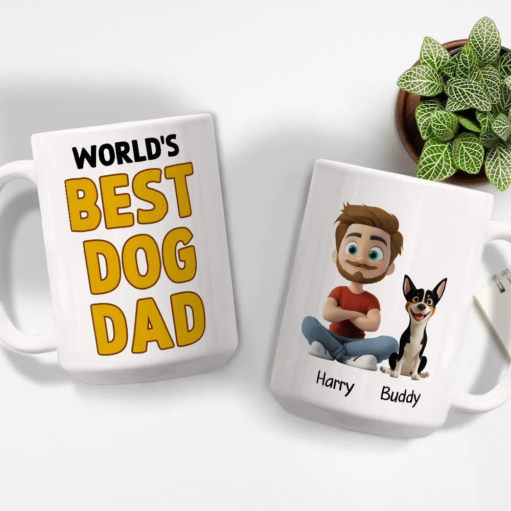 World’s Best Dog Dad Mug – Personalized Ceramic Mug with Cartoon Dog and Owner for Dog Lovers - Image 10