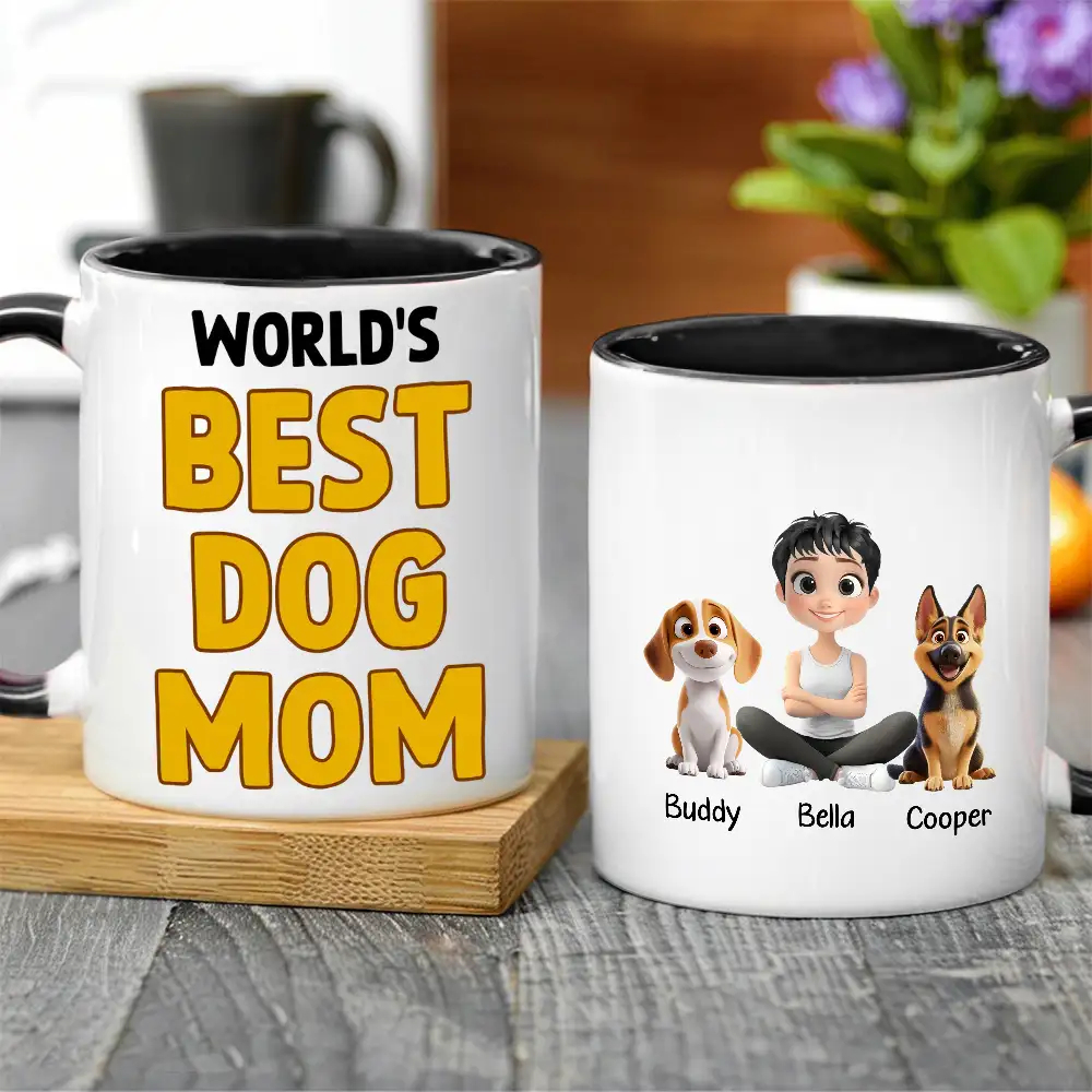 World’s Best Dog Dad Mug – Personalized Ceramic Mug with Cartoon Dog and Owner for Dog Lovers - Image 2
