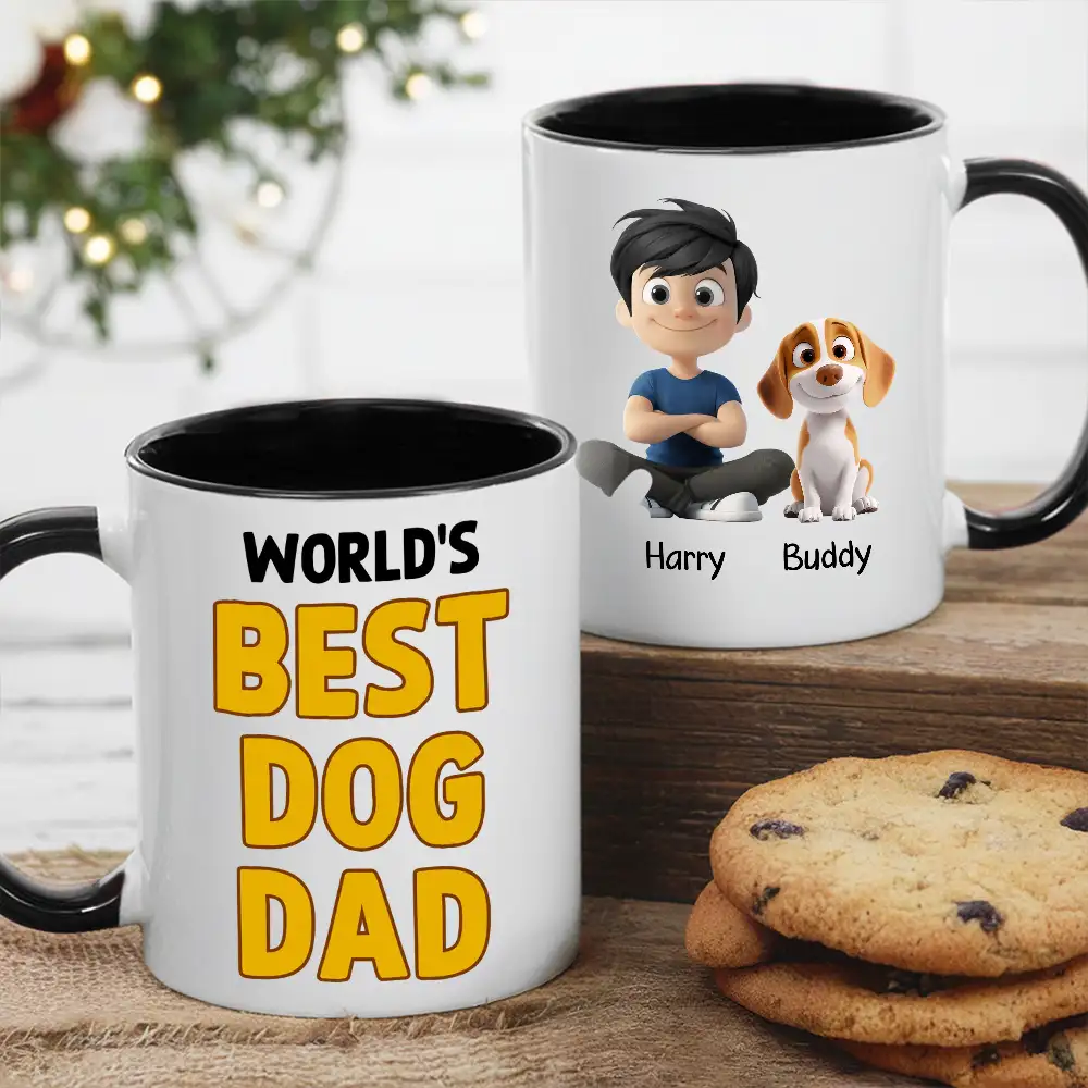 World’s Best Dog Dad Mug – Personalized Ceramic Mug with Cartoon Dog and Owner for Dog Lovers - Image 8