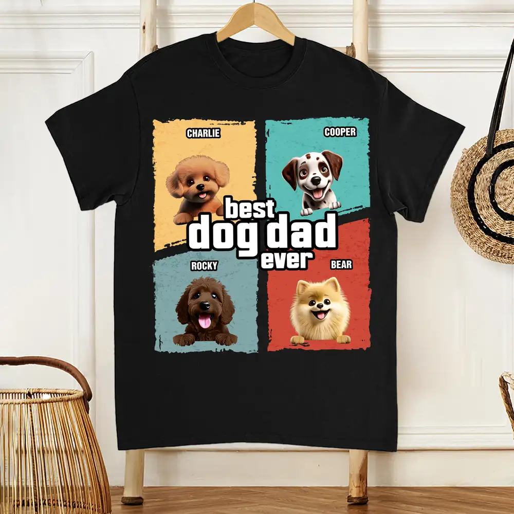 Personalized Dog Dad Shirt – Custom Pet Names with Cartoon Dogs, Perfect Gift for Pet-Loving Dads - Image 3